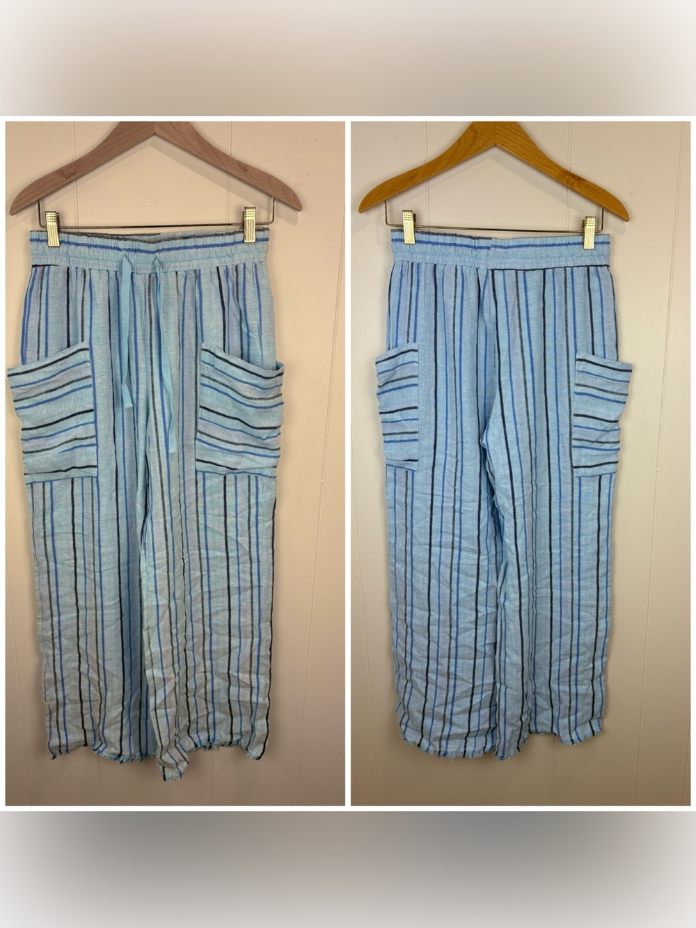 Festival Boho Blue Striped Pants with Pockets